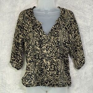 vtg y2k 2010s Express Womens Animal Print Chiffon sheer Leopard Top Sz S Indie